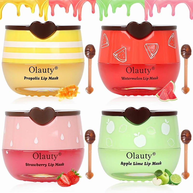 4 PCS Bee Lip Balm Lip Mask Honey PotHoney  Strawberry  Watermelon  Apple Lime Lip Mask Propolis Moisturizing Lip Balm with StickSleeping Lip Mask Hydrating Prevention Dry  Cracked