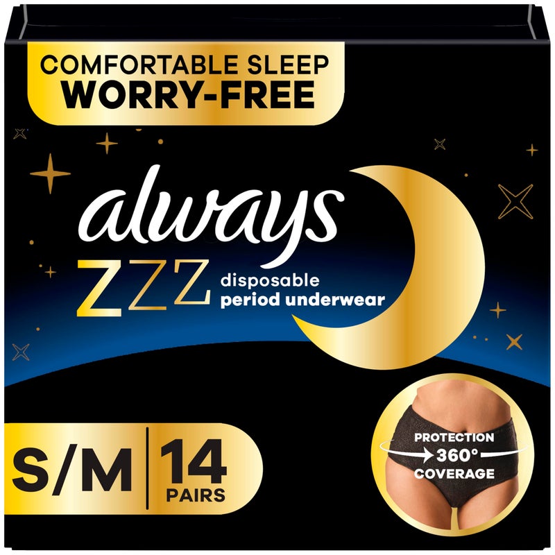 Always ZZZ Overnight Disposable Period Underwear for Women Small/Medium, 360Â° Coverage for Worry-Free Nights, 14 Count (2 Packs of 7) - Image 1