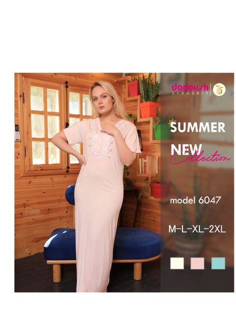 Women's summer long nightgown with short sleeves, made of a soft and comfortable material for hot summer days.