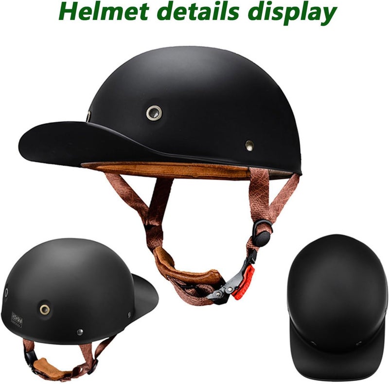 CHPINGN Baseball Motorcycle Helmet for Bike Cruiser Chopper Moped Scooter Open Face Helmet for Adult Women Men DOT Approved,Matte Black - Image 2