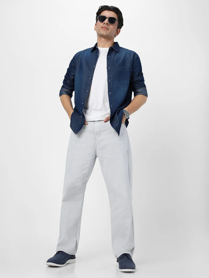 Urbano Fashion  Urbano Fashion Men's Blue Full Sleeve Regular Fit Casual Denim Shirt  | Best Price UAE