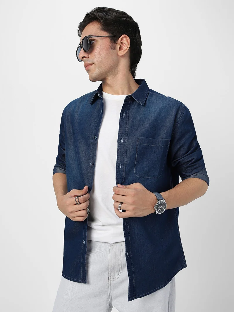 Urbano Fashion  Urbano Fashion Men's Blue Full Sleeve Regular Fit Casual Denim Shirt  | Best Price UAE