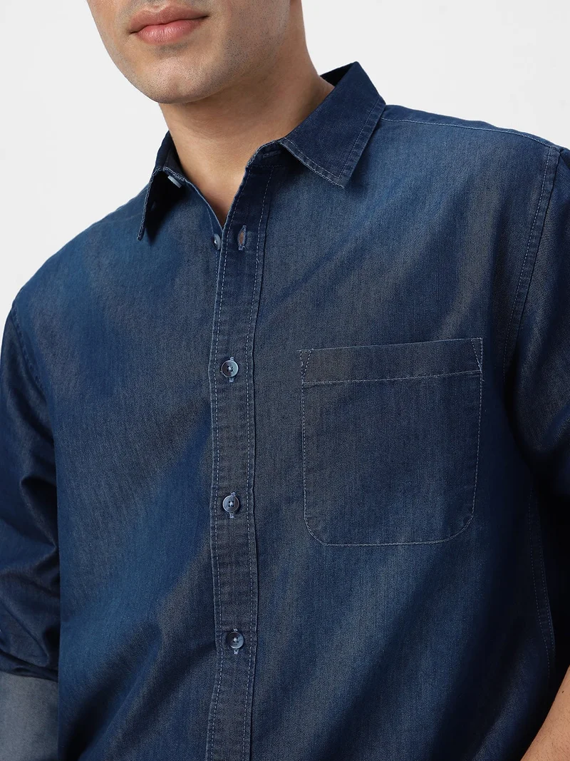 Urbano Fashion  Urbano Fashion Men's Blue Full Sleeve Regular Fit Casual Denim Shirt  | Best Price UAE