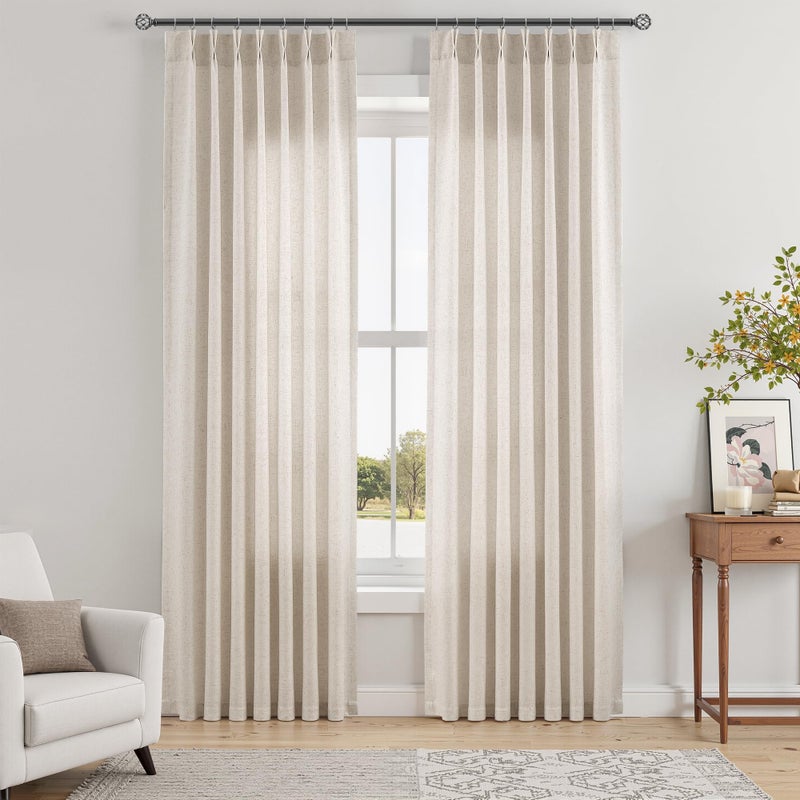 Aersas Ivory White Pinch Pleated Linen Curtains 84 Inches Long for Bedroom Farmhouse Modern Semi Sheer Drapes with Rod Pocket Hooks Light Filtering Window Treatments for Living Room Laundry Room 40x84 Inch - Image 1