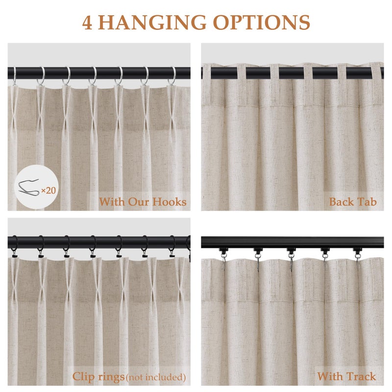 Aersas Ivory White Pinch Pleated Linen Curtains 84 Inches Long for Bedroom Farmhouse Modern Semi Sheer Drapes with Rod Pocket Hooks Light Filtering Window Treatments for Living Room Laundry Room 40x84 Inch - Image 3
