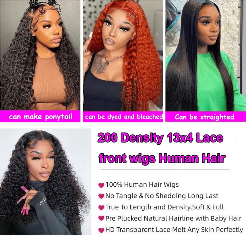 Rozilo Aomllute 30 Inch Deep Wave Lace Front Wigs Human Hair 200 Density 13x4 HD Lace Frontal Wigs Human Hair Pre Plucked Deep Curly Glueless Wigs Human Hair for Women Natural Black - Image 5