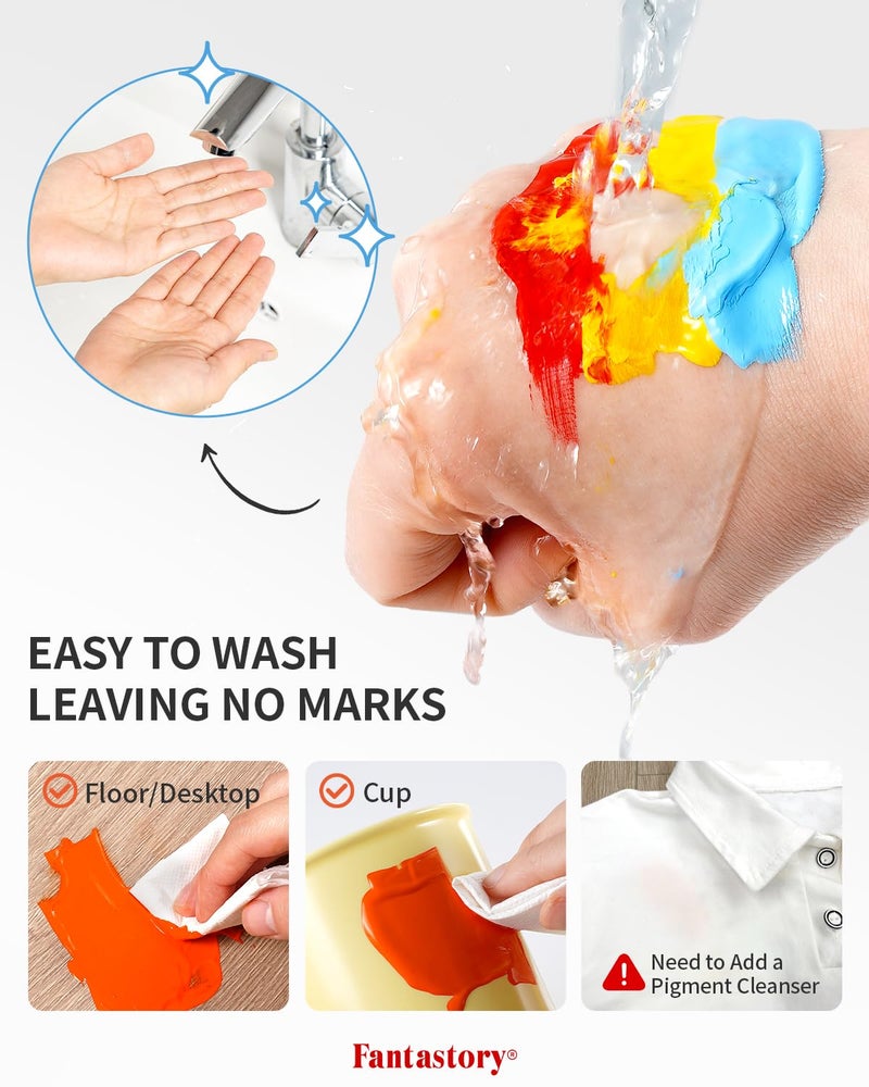 fantastory Tempera Paint for Kids 32 Colors (2 oz Each) Washable Tempera Paint, Kids Poster Paint Sponge Painting, Non-Toxic Kids Paint Finger Paints Hand Paints Bottles Early Learning - Image 5