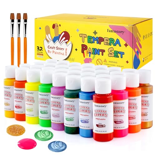 fantastory Tempera Paint for Kids 32 Colors (2 oz Each) Washable Tempera Paint, Kids Poster Paint Sponge Painting, Non-Toxic Kids Paint Finger Paints Hand Paints Bottles Early Learning - Image 1