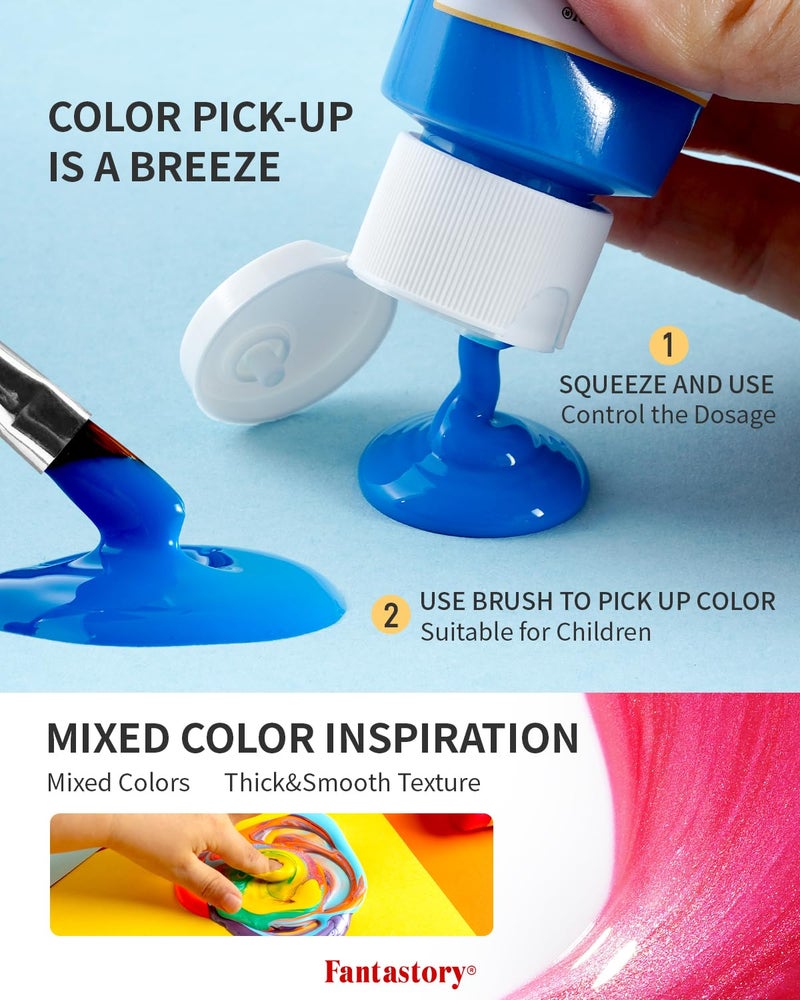fantastory Tempera Paint for Kids 32 Colors (2 oz Each) Washable Tempera Paint, Kids Poster Paint Sponge Painting, Non-Toxic Kids Paint Finger Paints Hand Paints Bottles Early Learning - Image 4