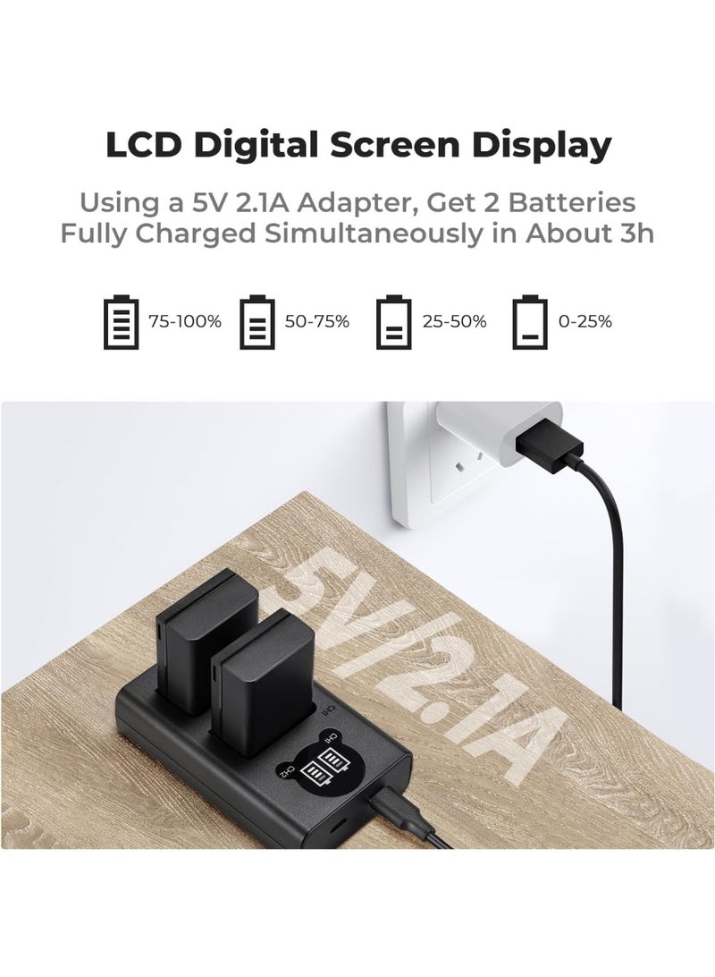 K&F Concept NP-FZ100 Battery Charger, Dual-Slot Camera Battery Charger with LCD Display for Sony A7iii A7iv A7Rv A6700 A6600 A9 A1 FX3 FX30 ZV-E1 Cameras - Image 3