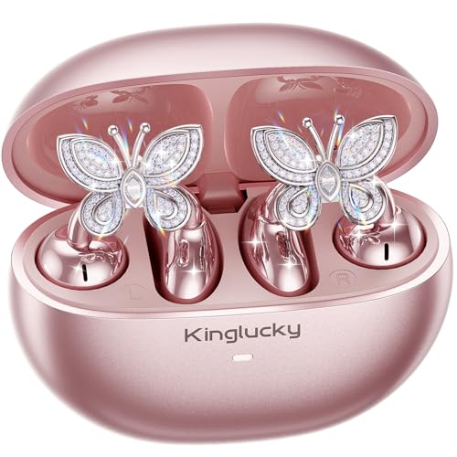 Kinglucky ClipFree Open-Ear Headphones with Butterfly Earrings, Ultra-Comfort & Snug Fit Clip On Earbuds, 50H Playtime Bluetooth 5.4 Wireless Headphones for Women Gifts, Sports & Workouts (Rose Gold) - Image 1