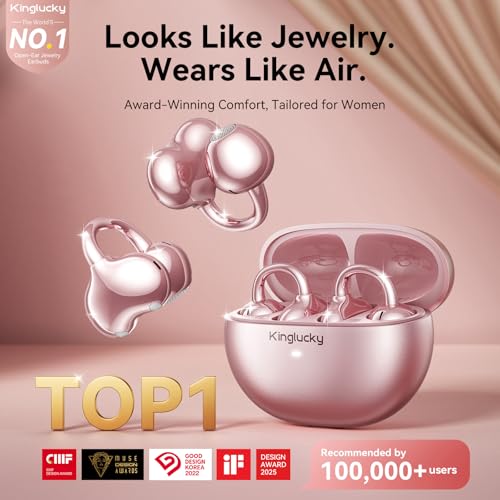 Kinglucky ClipFree Open-Ear Headphones with Butterfly Earrings, Ultra-Comfort & Snug Fit Clip On Earbuds, 50H Playtime Bluetooth 5.4 Wireless Headphones for Women Gifts, Sports & Workouts (Rose Gold) - Image 3
