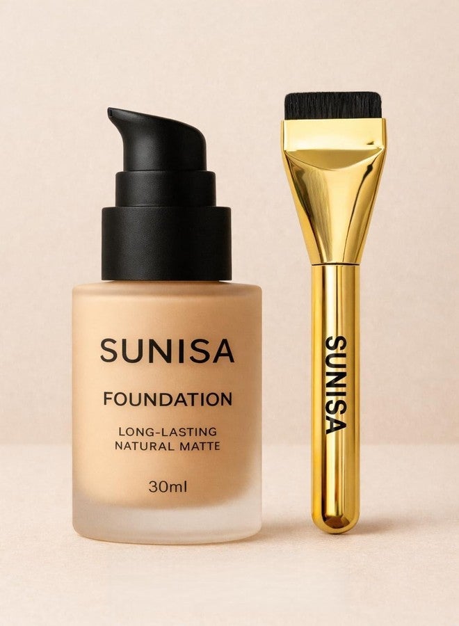 SUNISA Foundation Long-Lasting Natural Matte 30ml with Foundation Brush - Image 1