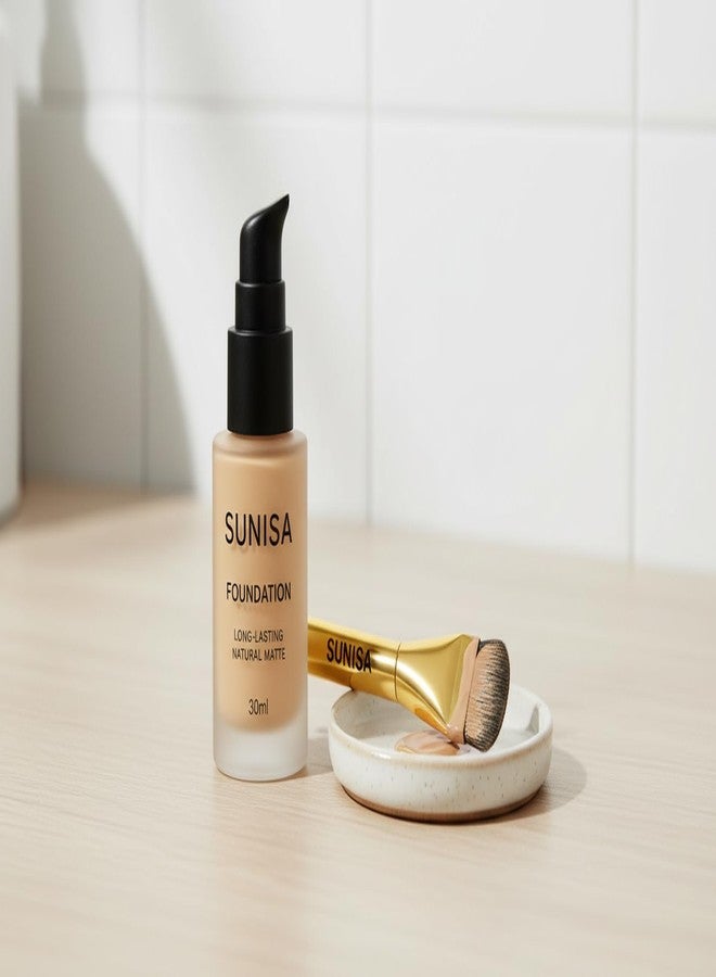 SUNISA Foundation Long-Lasting Natural Matte 30ml with Foundation Brush - Image 4