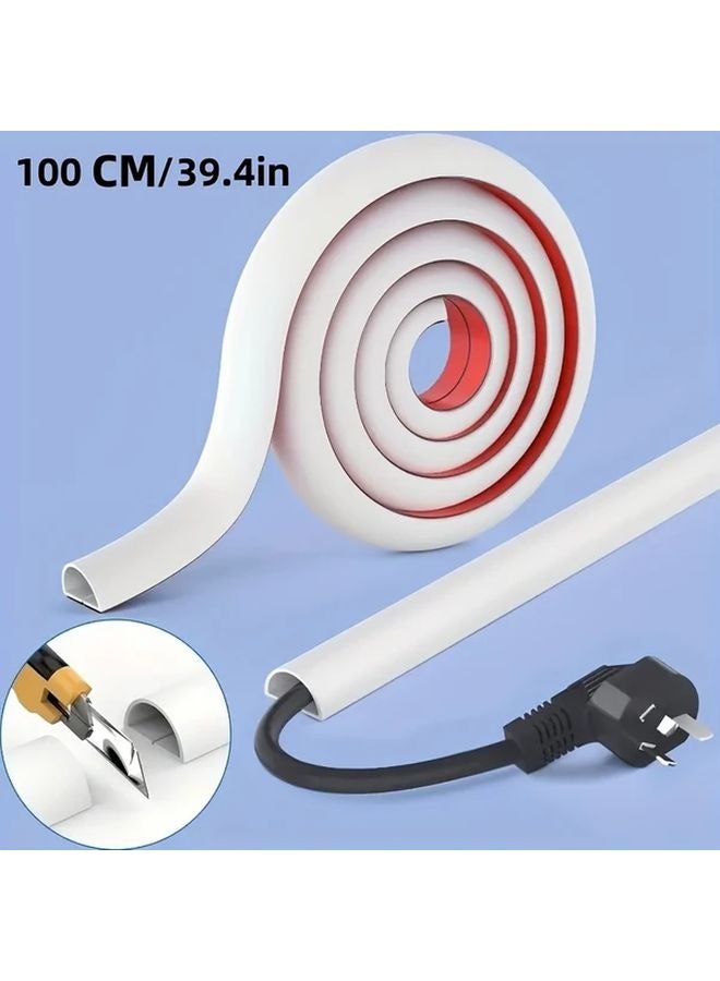 مجرى كابلات ذاتي اللصق بطول 1 متر، أبيض، منظّم لإدارة الأسلاك للمنزل والمكتب - Image 1