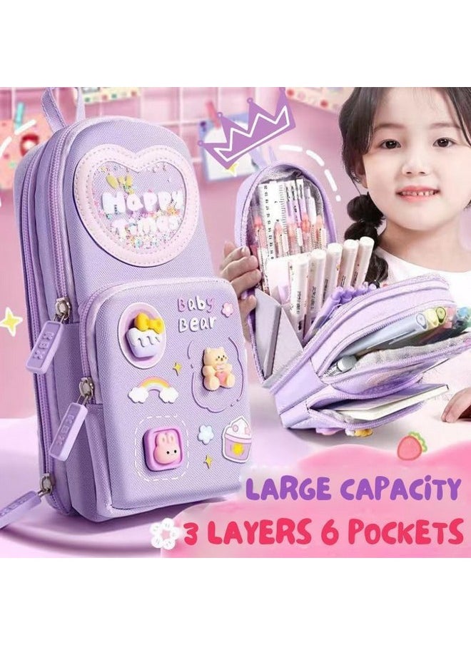 Supreme Deals - Supreme Deals Premium Pencil Case, 6 Layer, 3 Compartments, Large Capacity, Cute Aesthetic Design for Girls, Multifunctional Pouch for School Kids - Image 1