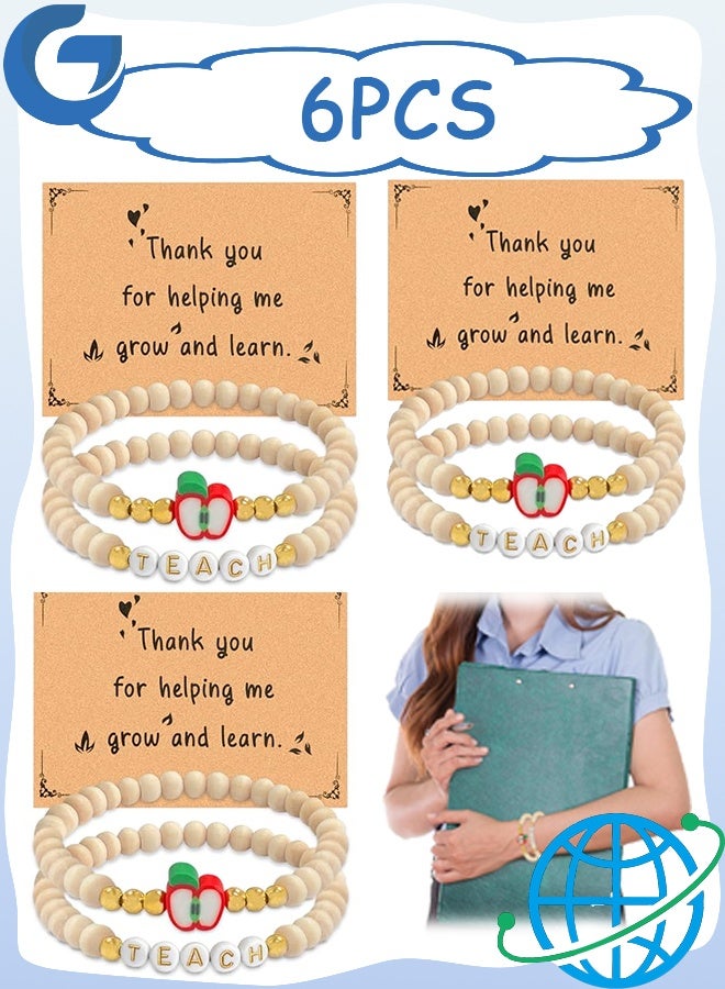 إم إكس إن سوار من 6 قطع من الخرز الخشبي، أساور للمعلمين مع بطاقة شكر، أساور قابلة للتعديل للنساء مع بطاقة رسالة - Image 1