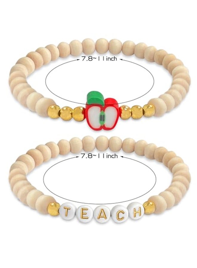 إم إكس إن سوار من 6 قطع من الخرز الخشبي، أساور للمعلمين مع بطاقة شكر، أساور قابلة للتعديل للنساء مع بطاقة رسالة - Image 2