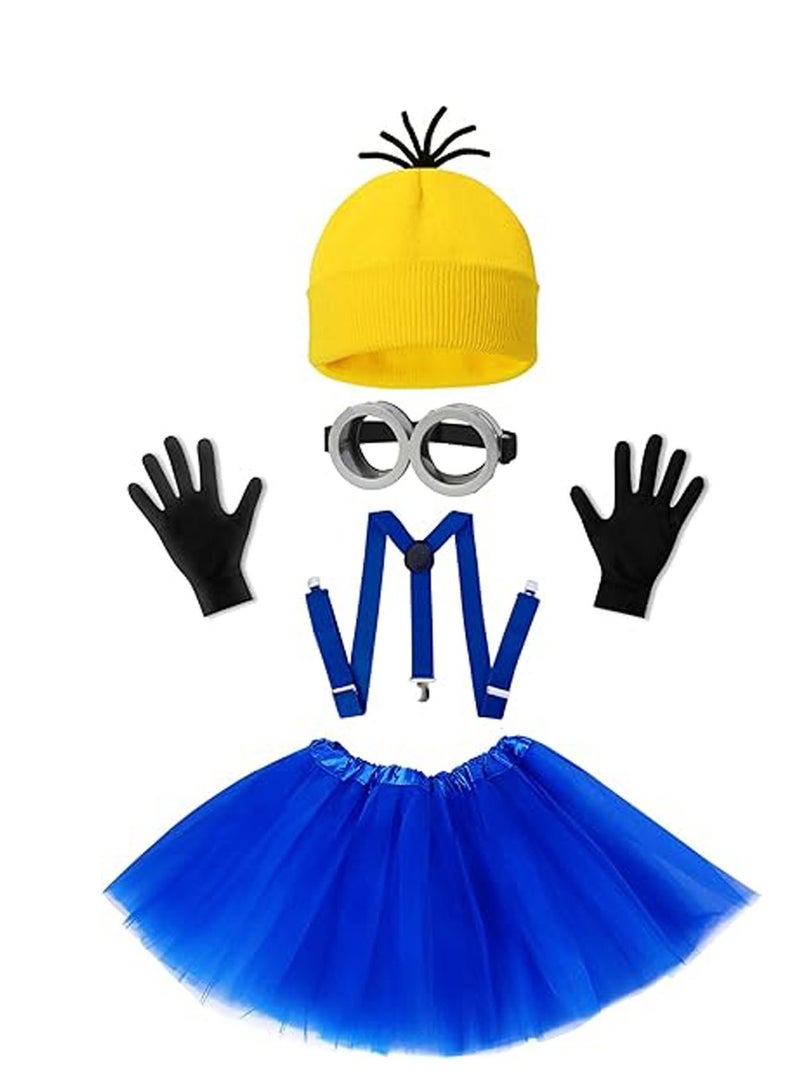general 5-piece set for kids girls cosplay costume, glasses, hat, tutu, suspenders/gloves, themed party costume accessories - Image 1