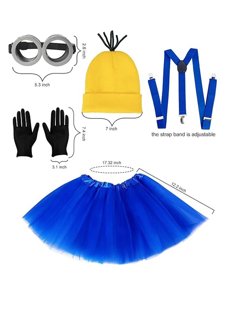 general 5-piece set for kids girls cosplay costume, glasses, hat, tutu, suspenders/gloves, themed party costume accessories - Image 2