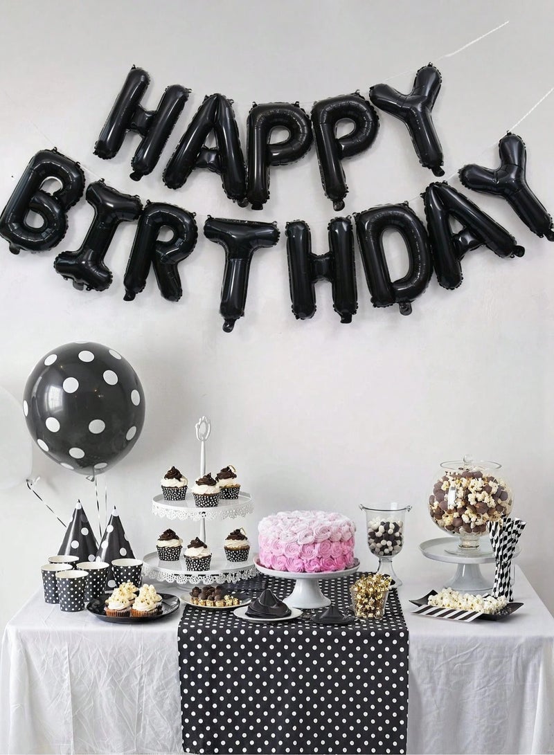 زينه عيد ميلاد مجموعه من 13  بالون بحروف عبارة عيد ميلاد سعيد باللون الاسود  لحفلات اعياد الميلاد - Image 1