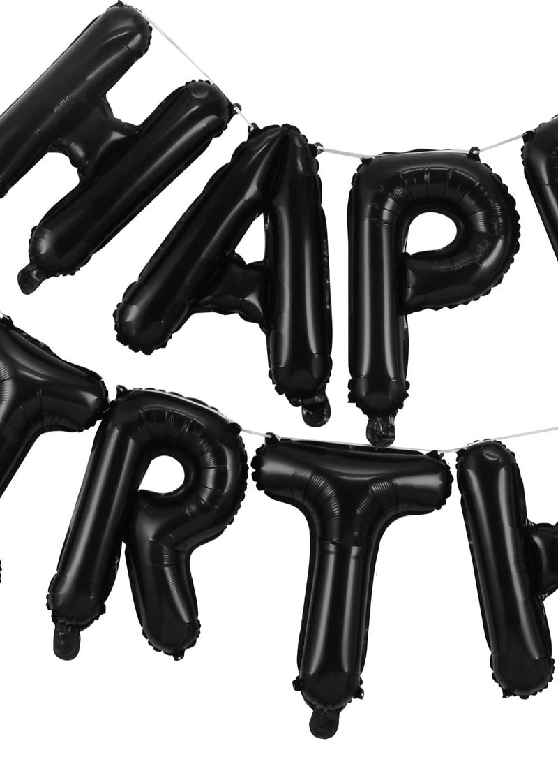 زينه عيد ميلاد مجموعه من 13  بالون بحروف عبارة عيد ميلاد سعيد باللون الاسود  لحفلات اعياد الميلاد - Image 4