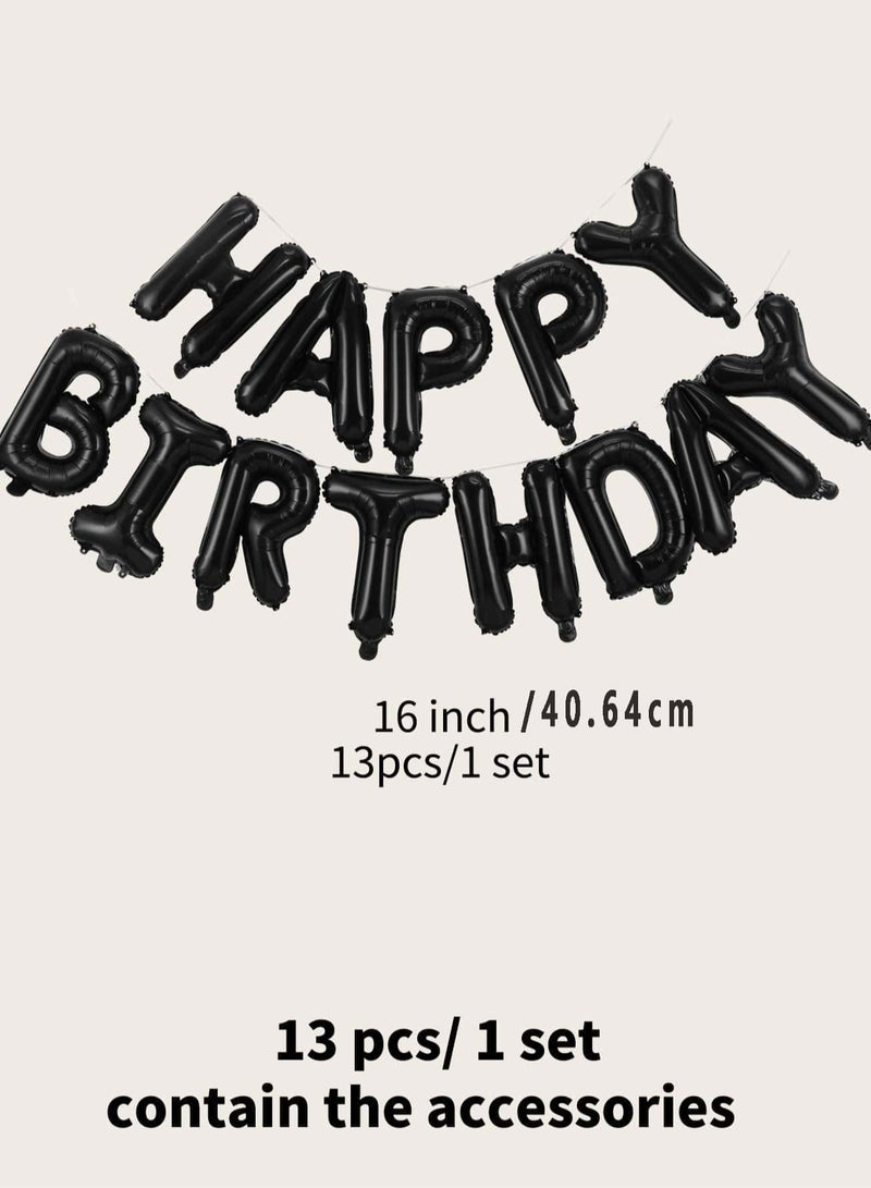 زينه عيد ميلاد مجموعه من 13  بالون بحروف عبارة عيد ميلاد سعيد باللون الاسود  لحفلات اعياد الميلاد - Image 5