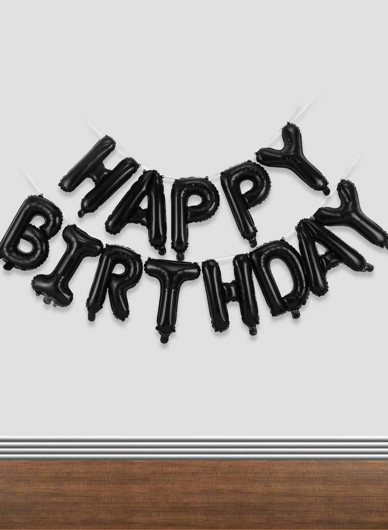 زينه عيد ميلاد مجموعه من 13  بالون بحروف عبارة عيد ميلاد سعيد باللون الاسود  لحفلات اعياد الميلاد - Image 3