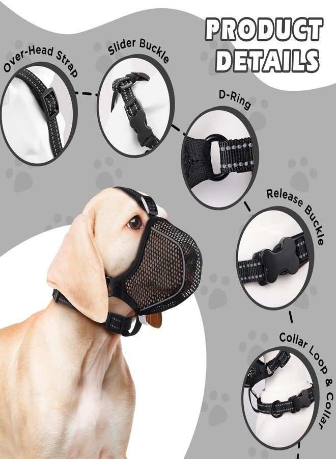 BONTHEE Dog Muzzle,Mesh Soft Muzzle for Small Medium Large Sized Dogs, Breathable Reflective Adjustable Puppy Muzzles with Collar for Scavenging Grooming Biting Chewing,Allows Panting and Drinking - Image 2