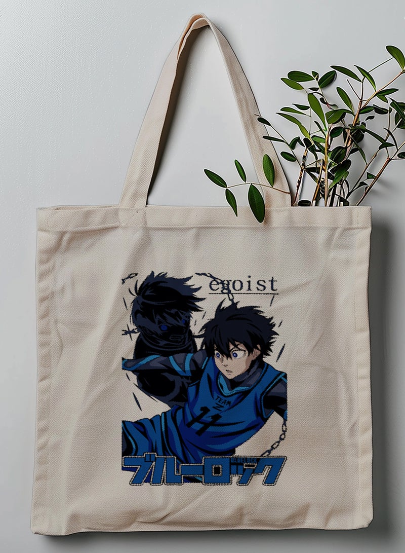 LOWHA Polyester Tote Bag with Shoulder Straps and Blue Lock Anime Pattern - Image 1