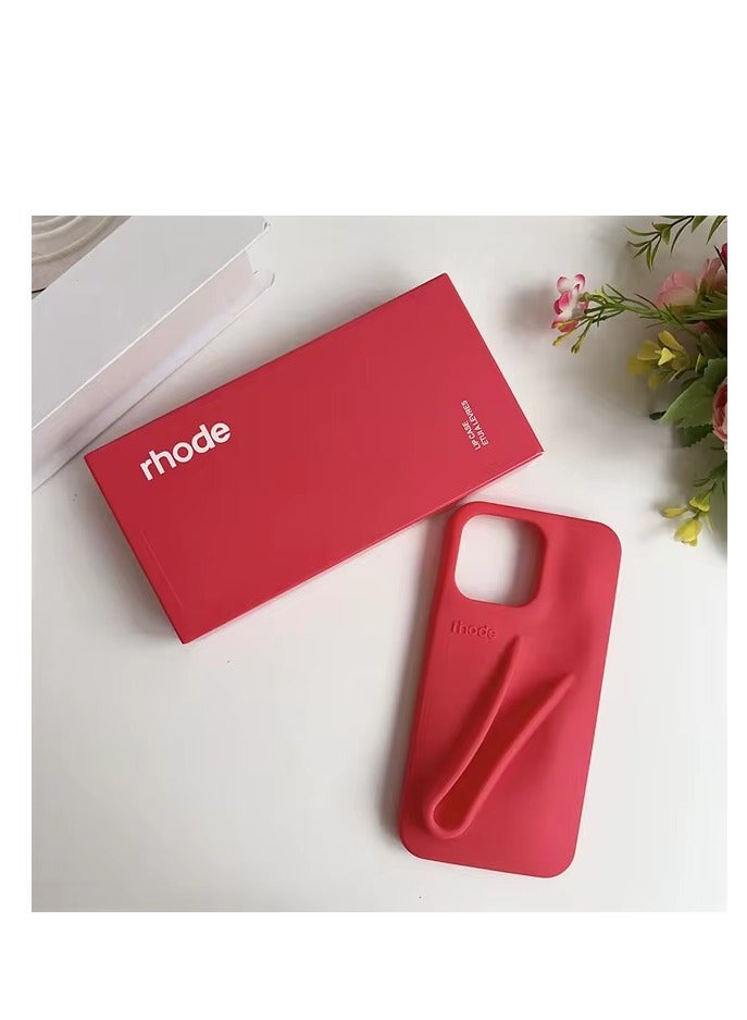 rhode iPhone 12/13 Pro Max Silicone Case Lip Holder for Cell Phone, Lip Gloss Adhesive Sleeve for Phone, Lip Holder Stick-on Phone Case, Back Stick On Holder for iPhone Phones (RED) - Image 3