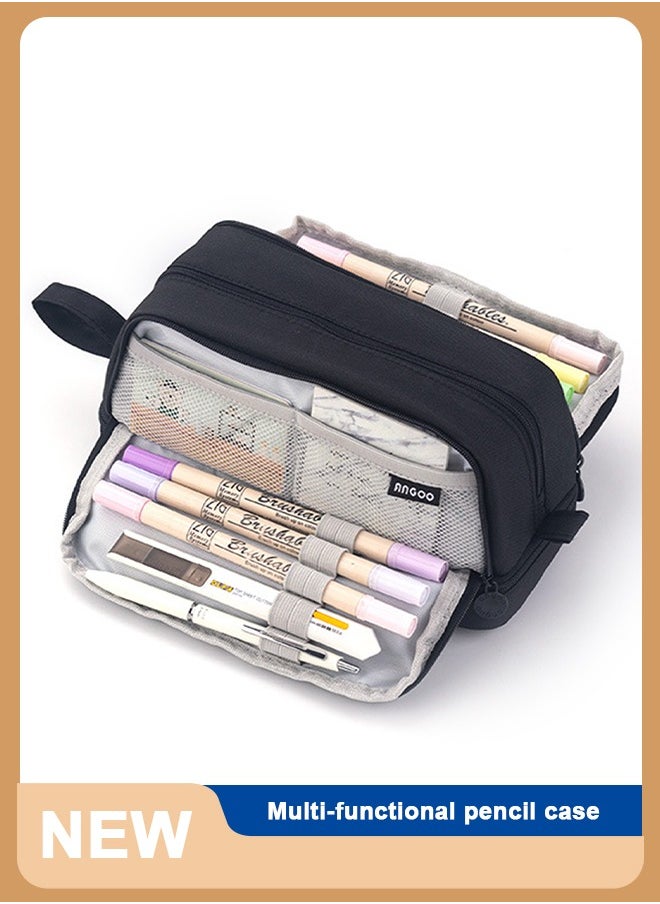 ANGOO Big Capacity Pencil Case Canvas High Large Storage Pouch Marker Pen Case Simple Stationery Bag School College Office Organizer for Teens Girls Adults Student  - Image 1