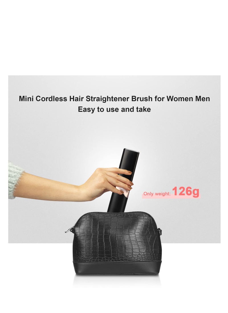 Excefore - Cordless Hair Straightener Brush, Mini Portable Hair Straightener Comb, Rechargeable Hot Hair Straightener Brush, with Anti-Scald & 3 Heating Level, for Women Men Home Travel (Black) - Image 1