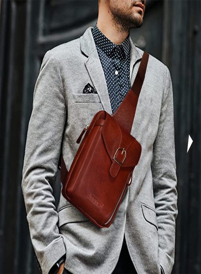 ABYS Genuine Leather Coffee Brown Cash Bag||Crossbody Bag ||Travel Leather Bag for Men & Women - Image 5