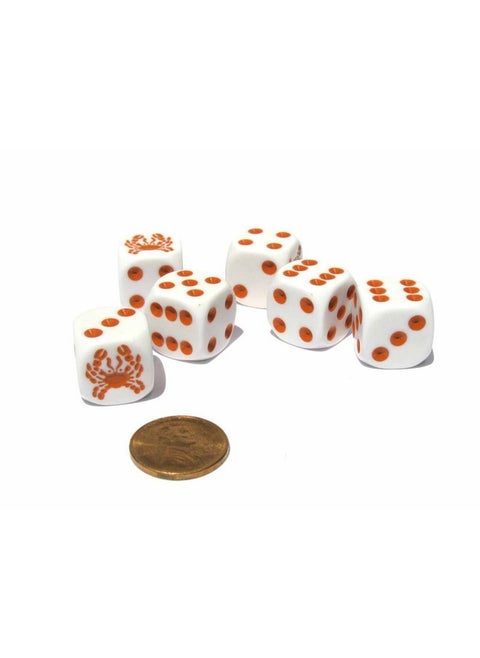 Set of 6 Crab Dice- 16mm D6 Rounded Edge Koplow Animal Dice- White with Red Pips by Koplow Games