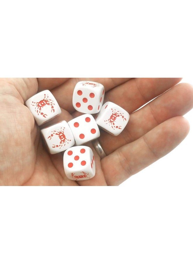 Set of 6 Crab Dice- 16mm D6 Rounded Edge Koplow Animal Dice- White with Red Pips by Koplow Games