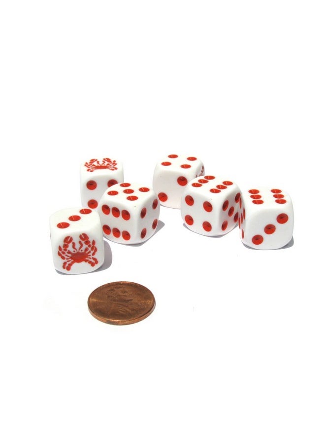 Set of 6 Crab Dice- 16mm D6 Rounded Edge Koplow Animal Dice- White with Red Pips by Koplow Games