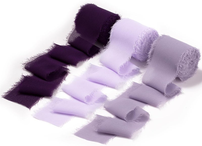 Doris Home 2" x21Yd Chiffon Ribbon for Flower Bouquet, Purple Series Fabric Ribbon for Gift Wrapping, Handmade Frayed Ribbon for Wedding/Christmas Decorations - Image 1