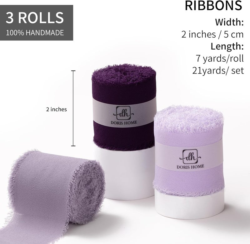 Doris Home 2" x21Yd Chiffon Ribbon for Flower Bouquet, Purple Series Fabric Ribbon for Gift Wrapping, Handmade Frayed Ribbon for Wedding/Christmas Decorations - Image 3