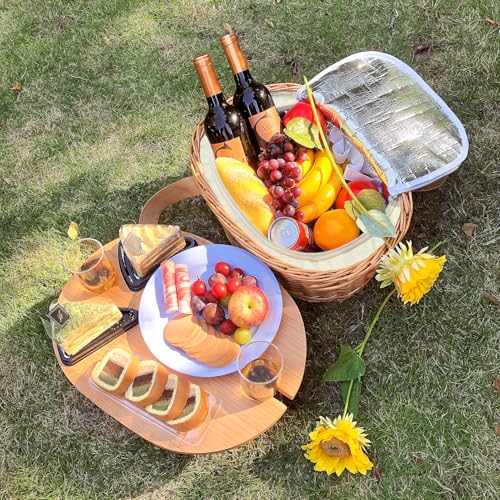 Hap Tim Wicker Picnic Basket Set for 2 with Mini Folding Wine Picnic Table Large Insulated Cooler Bag Cutlery Service Kits for 2 Person Couples Gifts Wedding Gifts Y22092CM - Image 3