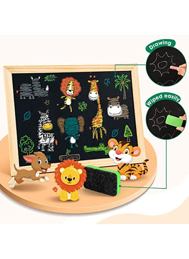 COOLJOY 100+ Pieces Magnetic Wooden Jigsaw Animal Jigsaw with Chalkboard Easel Double-Sided  - Image 3