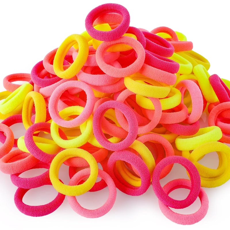 QRTVI 120 Pcs Baby Hair Ties, Cotton Toddler Hair Ties for Girls and Kids, Multicolor Small Seamless Hair Bands Elastic Ponytail Holders(Pink+Yellow) - Image 1