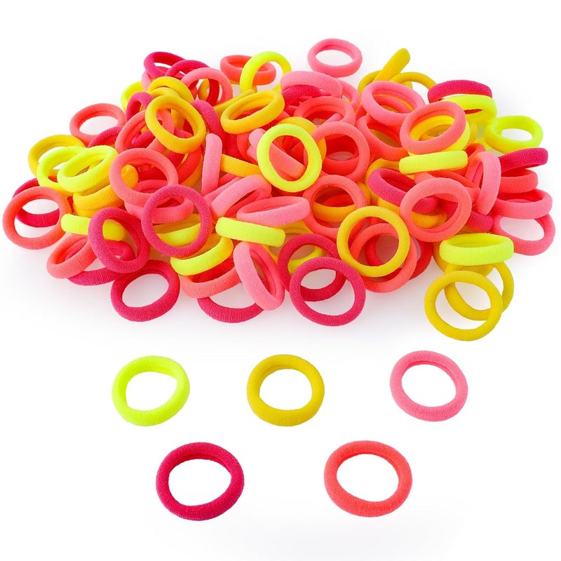 QRTVI 120 Pcs Baby Hair Ties, Cotton Toddler Hair Ties for Girls and Kids, Multicolor Small Seamless Hair Bands Elastic Ponytail Holders(Pink+Yellow) - Image 2