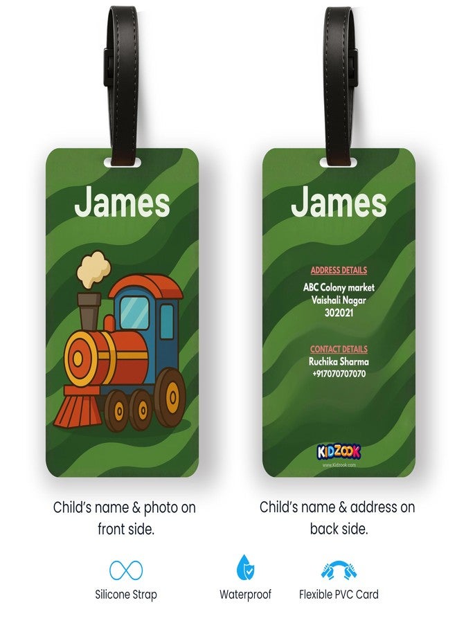 Kidzook Personalized Name Bag Tag | Custom Luggage Tag for Kids & Adults - PVC Luggage Tag for Travel, School, Office, Camping | Train Theme Design with Silicone Strap (Pack of 1) - Image 4