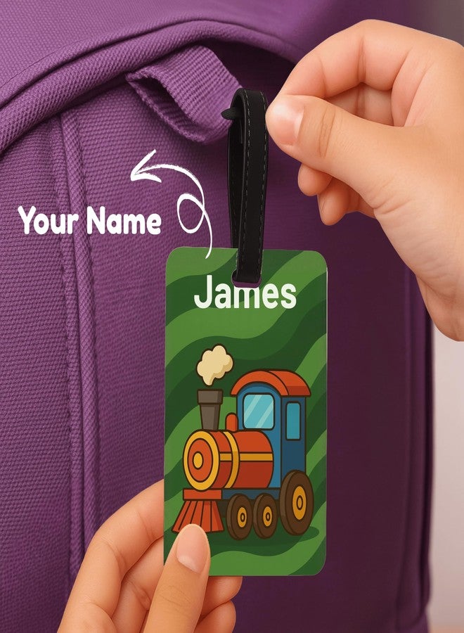 Kidzook Personalized Name Bag Tag | Custom Luggage Tag for Kids & Adults - PVC Luggage Tag for Travel, School, Office, Camping | Train Theme Design with Silicone Strap (Pack of 1) - Image 2