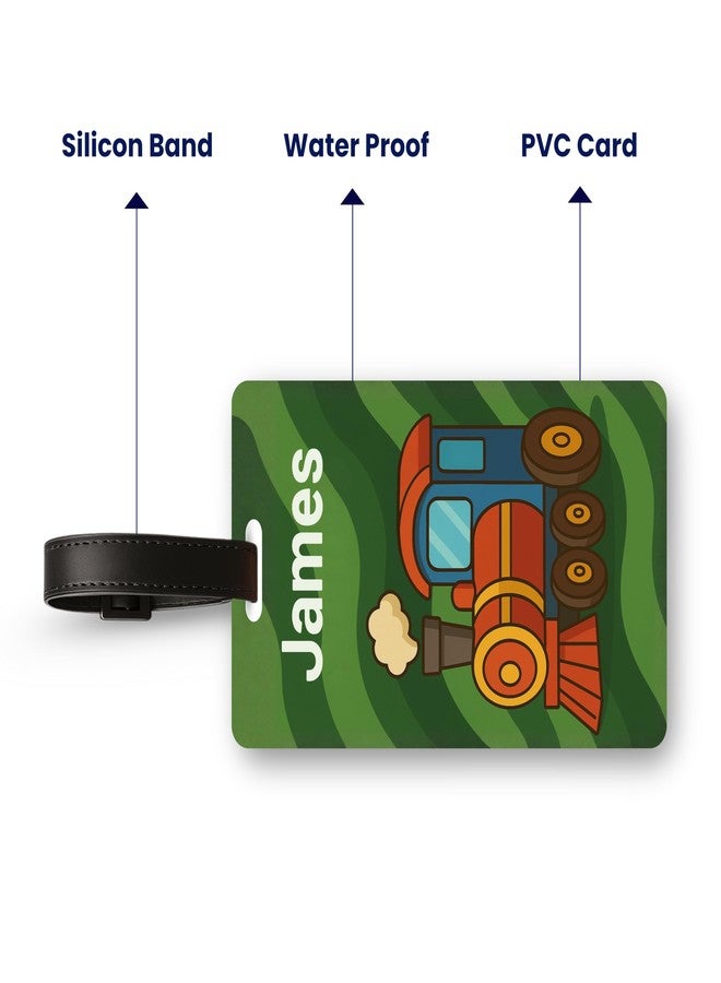 Kidzook Personalized Name Bag Tag | Custom Luggage Tag for Kids & Adults - PVC Luggage Tag for Travel, School, Office, Camping | Train Theme Design with Silicone Strap (Pack of 1) - Image 3