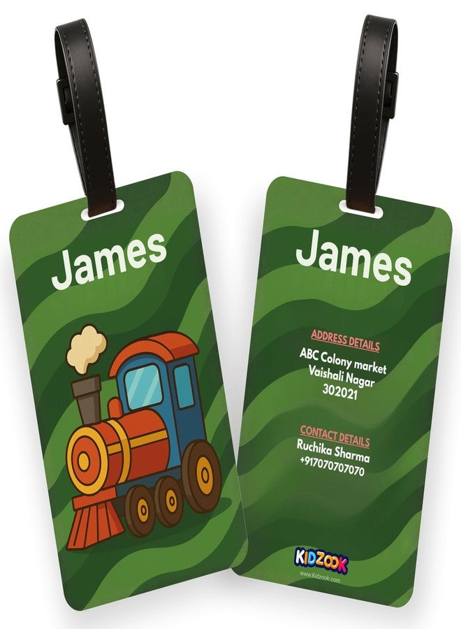 Kidzook Personalized Name Bag Tag | Custom Luggage Tag for Kids & Adults - PVC Luggage Tag for Travel, School, Office, Camping | Train Theme Design with Silicone Strap (Pack of 1) - Image 1