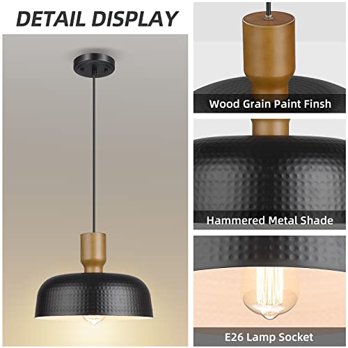 Darkaway Industrial Pendant Light Fixtures Ceiling Hanging with Hammered Metal Shade, Black Pendant Light for Kitchen Island Lighting Hanging Lamp Adjustable Height, Medium - Image 2