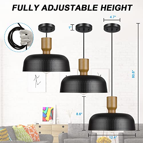 Darkaway Industrial Pendant Light Fixtures Ceiling Hanging with Hammered Metal Shade, Black Pendant Light for Kitchen Island Lighting Hanging Lamp Adjustable Height, Medium - Image 5