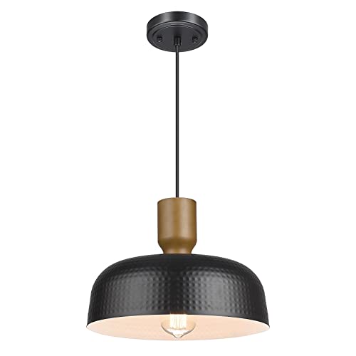 Darkaway Industrial Pendant Light Fixtures Ceiling Hanging with Hammered Metal Shade, Black Pendant Light for Kitchen Island Lighting Hanging Lamp Adjustable Height, Medium - Image 1
